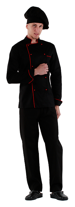 Куртка шеф-повара мужская Клен 00002, р.46, черная, красный кант