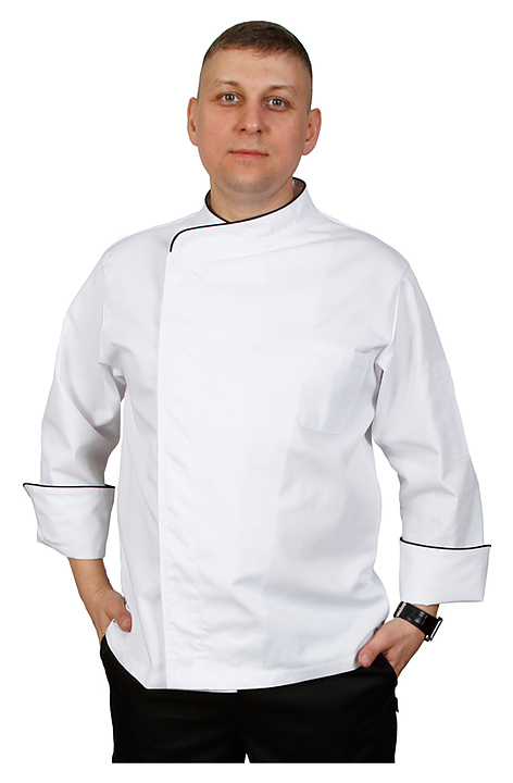 Куртка шеф-повара Клен 00012 Премиум, р.50, белая, черный кант