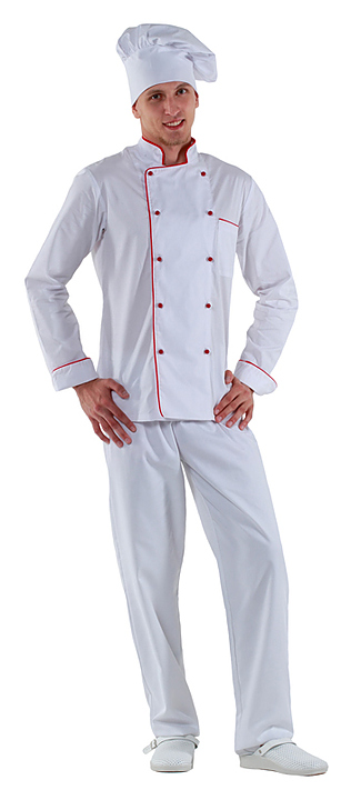 Куртка шеф-повара мужская Клен 00002, р.54, белая, красный кант