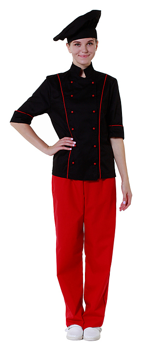 Куртка шеф-повара женская Клен 00016, р.48, черная, красный кант