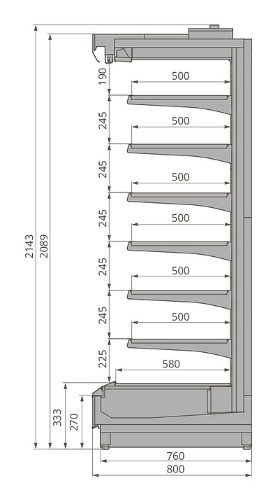 Горка холодильная Brandford Tesey Slim 2080 250 (без боковин)