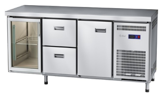 Стол холодильный Abat СХС-60-02 (1 дверь, 2 ящика, 1 дверь-стекло, без борта)