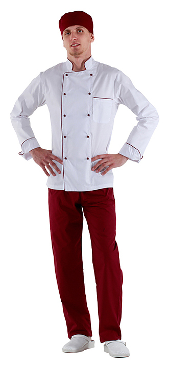 Куртка шеф-повара мужская Клен 00002, р.54, белая, бордовый кант