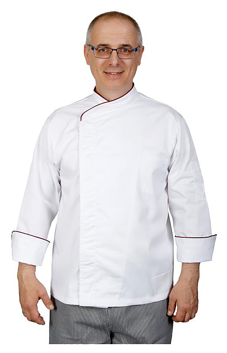 Куртка шеф-повара Клен 00012 Премиум, р.54, белая, бордовый кант