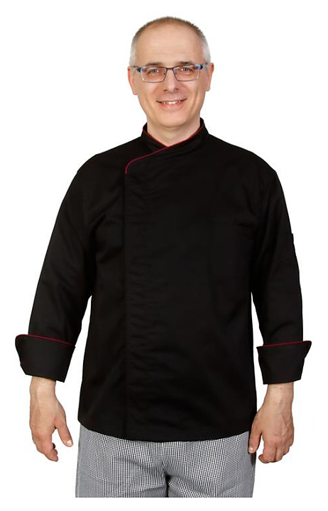 Куртка шеф-повара Клен 00012 Премиум, р.54, черная, бордовый кант