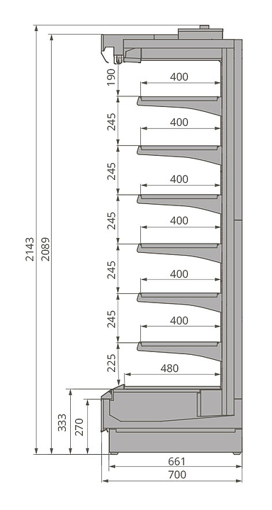 Горка холодильная Brandford Tesey Ultra Slim 2080 125 (без боковин)